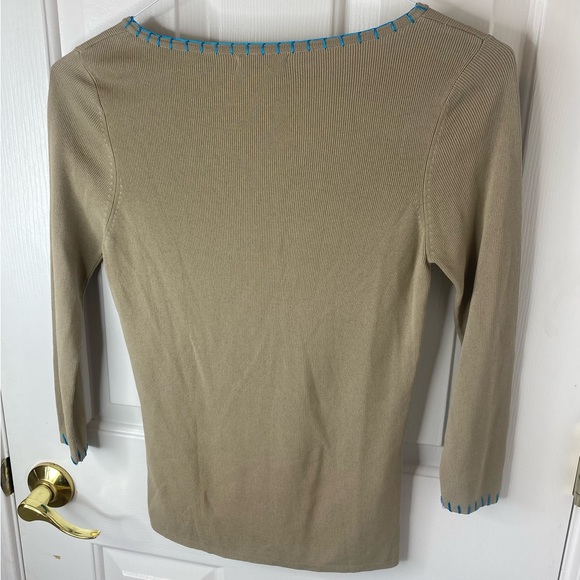 Erik Spencer Khaki Turquoise White Embroidery Sweater Top S - Picture 6 of 9